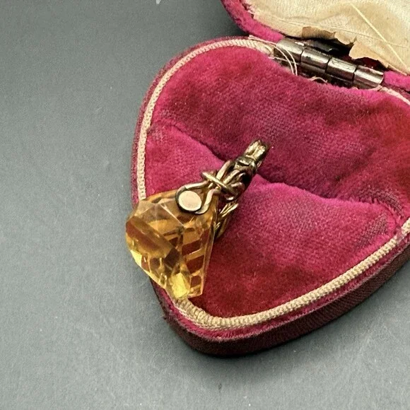 Antique Gold Fill Citrine Glass Fob Charm Pendant - Picture 6 of 15